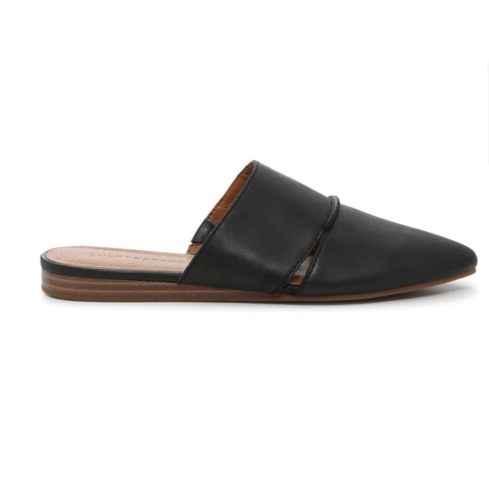 Lucky Brand Bestru Black Leather Mules, Slip On, Almond Toe, Side Cutouts, Sz 10 - Picture 2 of 8